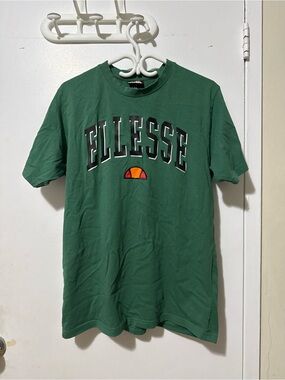 Ellesse Green Logo Short Sleeve Tee with Red-Orange Emblem